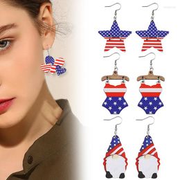 Dangle Earrings USA Independence Day For Women Heart Shape Star Stripes Flag Printing Wooden Pendant Drop Party Jewellery