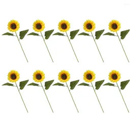 Decorative Flowers 10Pcs Artificial Sunflower Stem Silk Fake Sunflowers Decoration For Wedding Party