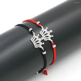 Charm Bracelets Cute Crystal Zircon Crown Women Bracelet Silver Colour Red Thread Cords For Couples Pulseira Feminina