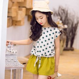 Girls' Summer Cotton Hemp 2023 New Medium Big Boys' Short Sleeve Korean Version Foreign Style Top and Shorts Two Piece