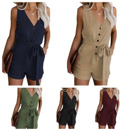 Sleeveless jumpsuits for women rompers women jumpsuit v neck lady summer shorts pant rompers with pocket plus size