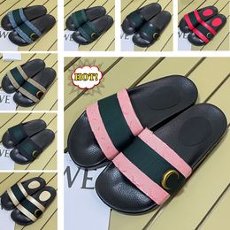 Designer Men Women Sandals Beach Summer Fashion Luxury Flat Slippers Canvas Leather Double Logo Web Blondie Slides Sandals Black White Pink Beige Casual Slides