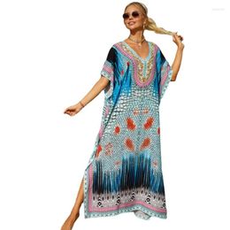 Ethnic Clothing Loose Robe Long Dress Sexy Ladies African Elegant Printed Beach Cover Up Sun Protection Clothes Summer Oversized Vestido