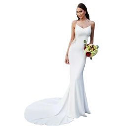 Eddy K Mermaid Satin Beach Wedding Dresse Sexy Spaghetti Strap Lace Appliqued Beads Boho Bridal Gowns Vestidos De Novia