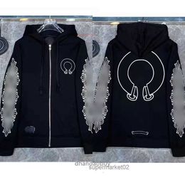 Men's Hoodies Sweatshirts Mens Loose heart Hoodie Ch Brand Designer Horseshoe Sanskrit Print Zipper Jacket Fashion Pullover Hooded Chromes Wo 4c1