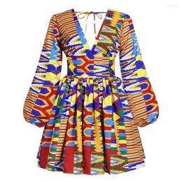 Ethnic Clothing Autumn And Winter Products Selling Digital Printing Women's Long-sleeved V-neck Dress Sexy Backless Big FQSH