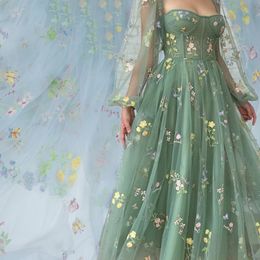 Fabric 5 yard*150cm sage green spring flower embroidered mesh tulle fabric by Metre for girls and women's dress design sal 230613