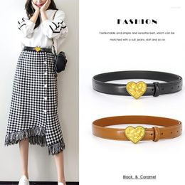 Belts 2023 Women's Alloy Heart Shape Smooth Buckle Belt High Quality Designer Luxury Genuine Leather Black