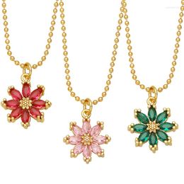 Pendant Necklaces Red/Green/Pink Crystal Flowers Necklace Lovely Romantic Wedding Party Jewelry Accessories For Women Valentine's Day