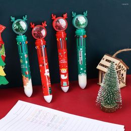 Kawaii Christmas Ten Colours In One Multicolor Pen Coloured Ballpoint Sequined Elk Santa Claus School Office Stationery