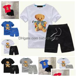 Kläderuppsättningar 2022 Kid Summer Boys T Shirt Print Cartoon Animal Designer Kids Casual Unisex Cloth Girl Sports Twopiece Round Neck DHZN3