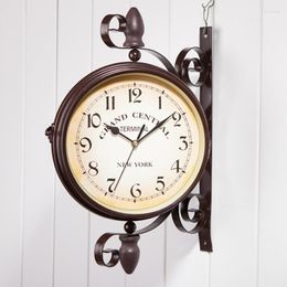 Wall Clocks Nordic Art Watch Double-sided Creative Silent Home Design Metal Duvar Saati Grande Wood Mechanism