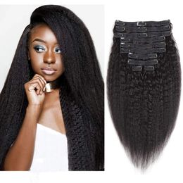 Haarstukjes Kinky Straight Clip In Human Hair Extensions 8PcsPack Volledig Hoofd Voor Zwarte Vrouwen Braziliaans Menselijk Haar Levering 3 Dagen Frankrijk 230613