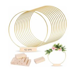 Other Event Party Supplies 10pc Gold Metal Floral Hoop Garland Table Decoration for Wedding Centrepieces Wood Card Holders 12in Metal Wreath Flower Garland 230613