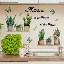 30*90cm English Kitchen Green Plant Pot Cartoon Wall Sticker Backwall Kitchen Living Room Bedroom Study Decorative Wall Sticker