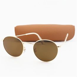 Neue klassische runde Fahren 3447 Sonnenbrille für Männer Frauen Gold Metallrahmen braun 50 mm Len Sonnenbrille Sportbrillen mit brauner Box402677