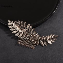 Hair Clips Gold Colour Metal Leaf Combs Korean Fashion Pins And Women Bride Wedding Party Styling Jewellery Accessories