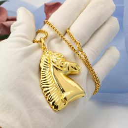 Pendant Necklaces Necklace Animal Horse Head Punk Women Fashion Jewelry Gold Color Copper Men's Hip Hop Pendants With Chain For Party