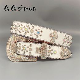 Other Fashion Accessories Punk White Belts Women Designer Leather Strap Diamond Bing Belt Western Cowboy Y2K E Girls Fashion Belt For Jeans Men 230613