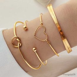 Bracelets Fashion Heart Bracelet for Women Gold Colour Open Bangle Set Trendy Jewellery Gifts R230614