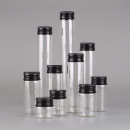 Storage Boxes Bins 12 pieceslot 10ml 15ml 20ml 25ml 30ml 40ml 50ml 60ml 80ml 100ml Glass Bottles With Black Aluminium Caps Potion Spice Jars Vails 230613