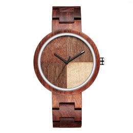 Wristwatches Quartz Watches Retro Male Wrist Watch Creative Wood Grain Leather Strap Stitching For Men Gift