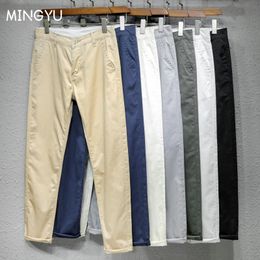 Mens Pants 98%Cotton Summer Solid Colour Casual Men Business Fashion Classic Stretch Slim Khaki Grey Thin Brand Trousers Male 38 230614