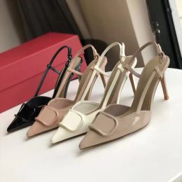 Brand women's summer sandals luxury designer V high heels 6cm 8cm 10cm women's shoes leather sandals beach wedding shoes 35-43