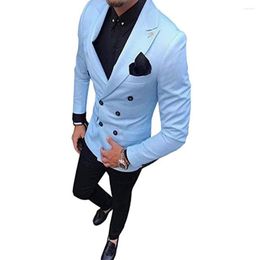 Men's Suits Blue Men 2Pcs Formal Groom Blazer Trousers Wedding Party Wear Clothes Costume Homme Tuxedo Prom Tailored Jacket Black Pant