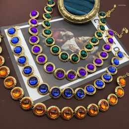 Necklace Earrings Set Selection Of Vintage Sautoir Western Mediaeval Real Gold Plated Marking Circular Colour Glass Chain Clavicle