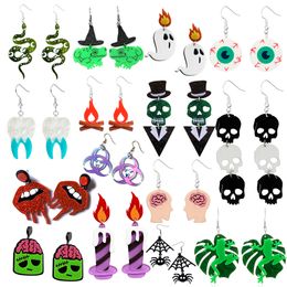 Charm Earrings For Women Halloween Girls Hip Hop Cute Exaggeration Special Creativity Scary Jewelry Ghost Frog Skeleton Bat Spider D Smtlt