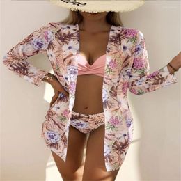 Women's Tracksuits Ladies Beach Holiday Leisure Pastoral Shorts Set Spring And Summer Printed Long Sleeve Cardigan With Sweet Underwear