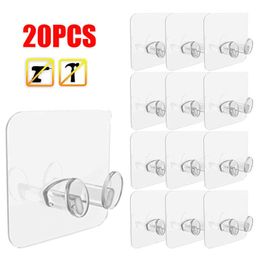 New 20pcs Transparent Wall Hooks Hangers Punch-free Adhesive Plug Socket Holder Door Wall Hangers Kitchen Bathroom Accessories Tools