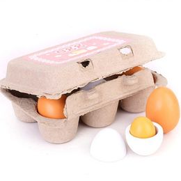 Kitchens 6pcs Simulation Wooden Set Kids Pretend Play Wood Eggs Yolk Kitchen Food Children Kid Education Montessori Toys 230614