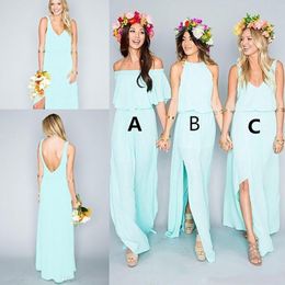 2023 Boho Beach Bridesmaid Dresses A Line Off Shoulder Floor Length Chiffon Side Split Bridesmaid Gowns Custom Made Plus Size