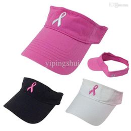 Whole 2019 New Pink Ribbon Breast Cancer Awareness Visor Summer Men Women Golf Sports Visor Cap White Black Pink 15195172869