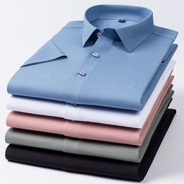 Men's Casual Shirts Luxury Quality Short For Men Summer Smart Dress Shirt Mulberry Silk Slim Formal Anti-wrinkle Elastic Top