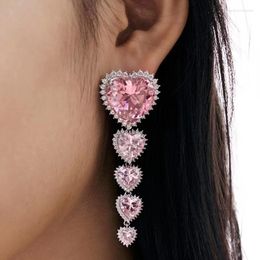 Stud Earrings Pink Peach Heart Rhinestone Necklace For Women Korean Fashion Shiny Crystal Light Luxury Jewellery Trending Products