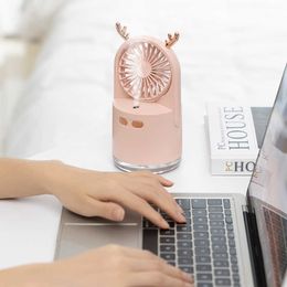 Humidifiers Portable Table 2000mAh USB Rechargeable 240ML Deer Ultrasonic Humidifier With Color Led Light Aroma Diffuser For Home Office