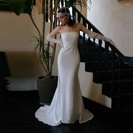 Wedding Dress Strapless White Spaghetti Straps Sweep Train Sleeveless Bridal Gown Satin Mermaid Backless Korean Simple