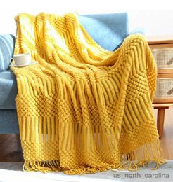 Blankets Inyahome Farmhouse Warm Knitted Nordic Throw Thread Blanket Chair Sofa Travel Nap Blankets Soft Towel Bed Yoga Blankets R230615