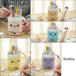 Cute Boba Milk Tea Telescopic Pen Bag Pencil Holder Stationery Case Stand Up Pencil Case Stationery Pouch Box For Students FY0281 0615