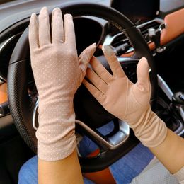 Five Fingers Gloves Fashion Women's Sun Protection Gloves Ladies Summer Cotton Dot Breathable Non-slip Touch Screen Driving Gloves 230615