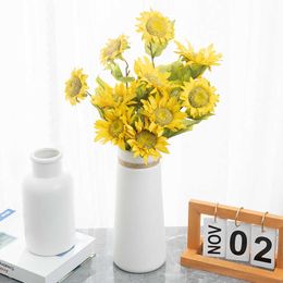 Dried Flowers Autumn Sunflower Artificial Bouquet for Wedding Home Living Room Garden Balcony Decor Heads Silk Fake Flower Branch