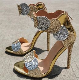 Sandals Gold Silver Bling Women Fashion Design Mixed Color Stiletto Heel Dress Shoes Lady Real Po Party High