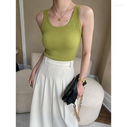 Women's Tanks Casual Simple Solid Colour Versatile Women's Vest Covering Breasts Design Sense Large U-Neck Threaded Slim Knitted Camisole