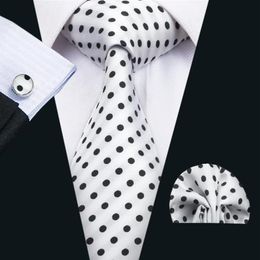 Classic Silk Mens Neck Ties Dot Tie Sets White Mens Ties Tie Hanky Cufflinks Set Jacquard Woven Meeting Business Wedding Casual Pa306A