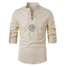 Men's Casual Shirts Cotton Linen Mens Long-Sleeved Summer Solid Colour Stand-Up Collar Beach Style Yoga