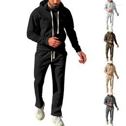 Men's Tracksuits Spring And Autumn Men Sportswear 2-piece Long Sleeve Hoodie Pants Solid Colour Set