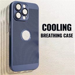 Heat Dissipation Cooling Hollow Logo Hole Case For iPhone 15 14 11 13 12Pro Max 13 14 Grid Breathable Shockproof Slim Hard PC Cover